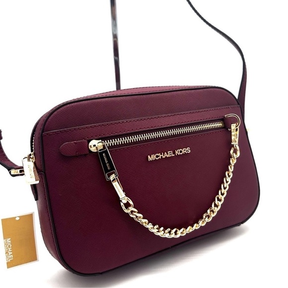 MICHAEL KORS LARGE EW ZIP CHAIN CROSSBODY BAG DARK CHERRY - Picture 1 of 11